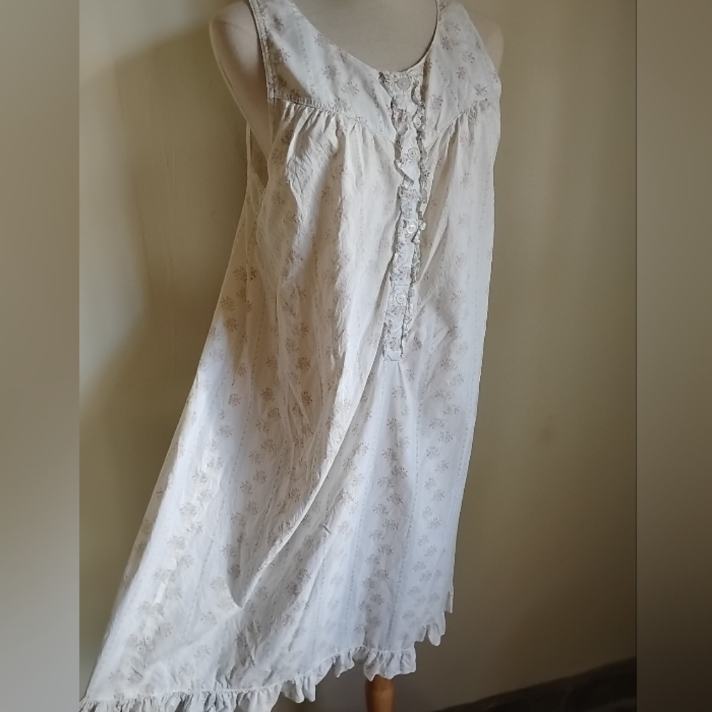 Vtg Laura Ashley Stripe Floral Nightgown Pink Rose Sleeveless Cottage Fabric S